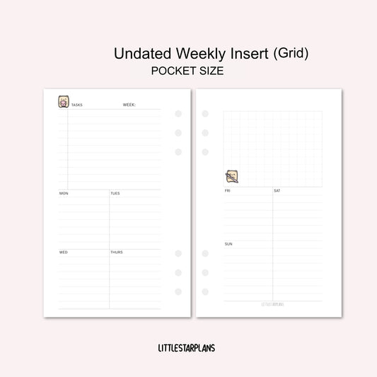 Pocket Ring Size | Undated Weekly Inserts (Grids) | PRINTABLE