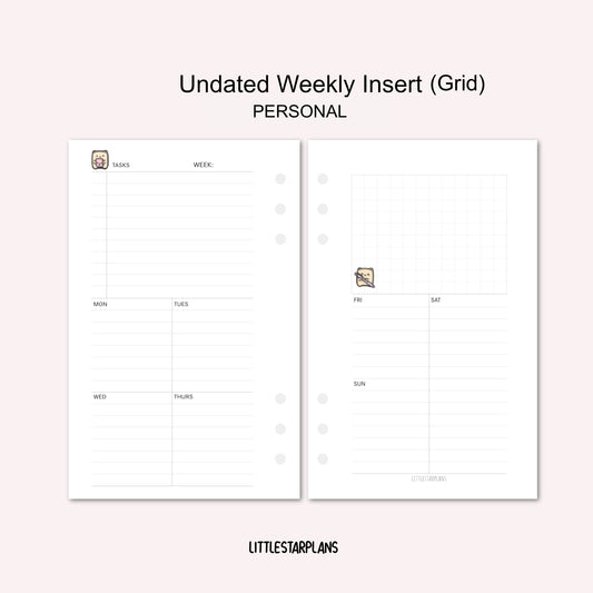 Personal Ring Size | Undated Weekly Inserts (Grids) | PRINTABLE