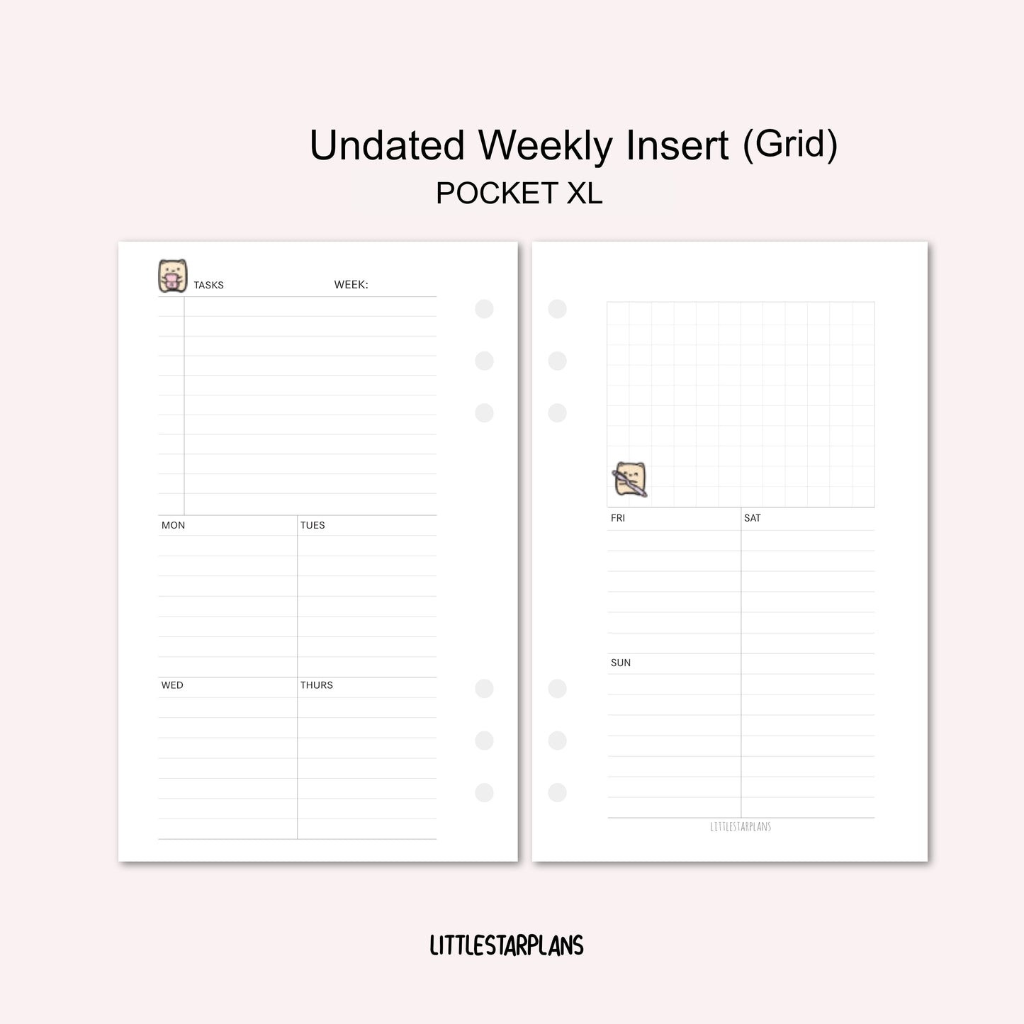 Pocket XL Ring Size | Undated Weekly Inserts (Grid) | PRINTABLE