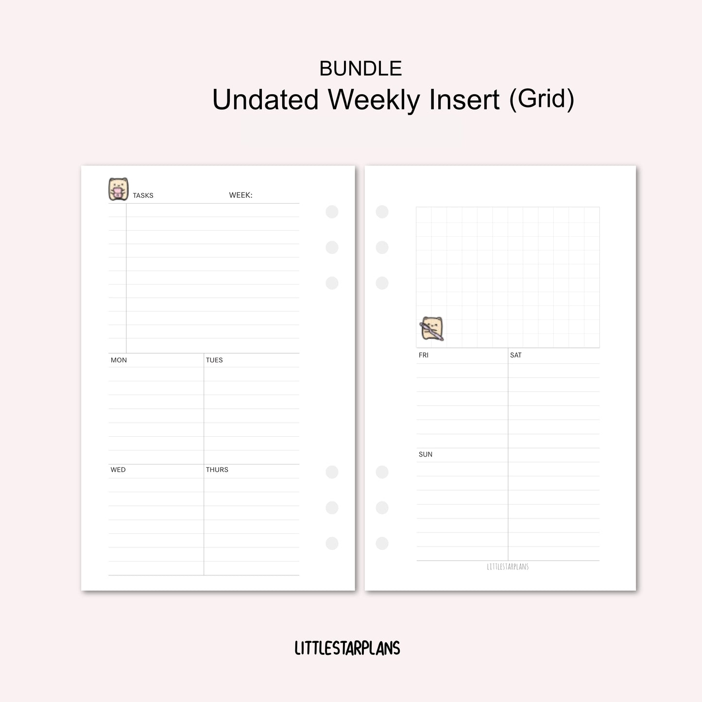 Personal Ring Size | BUNDLE Undated Weekly Inserts (Grids, Lines, Blank Box) | PRINTABLE