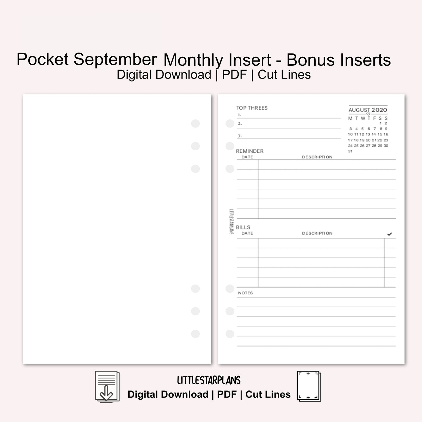 Pocket Ring Size | September Monthly - Bonus Inserts | PRINTABLE