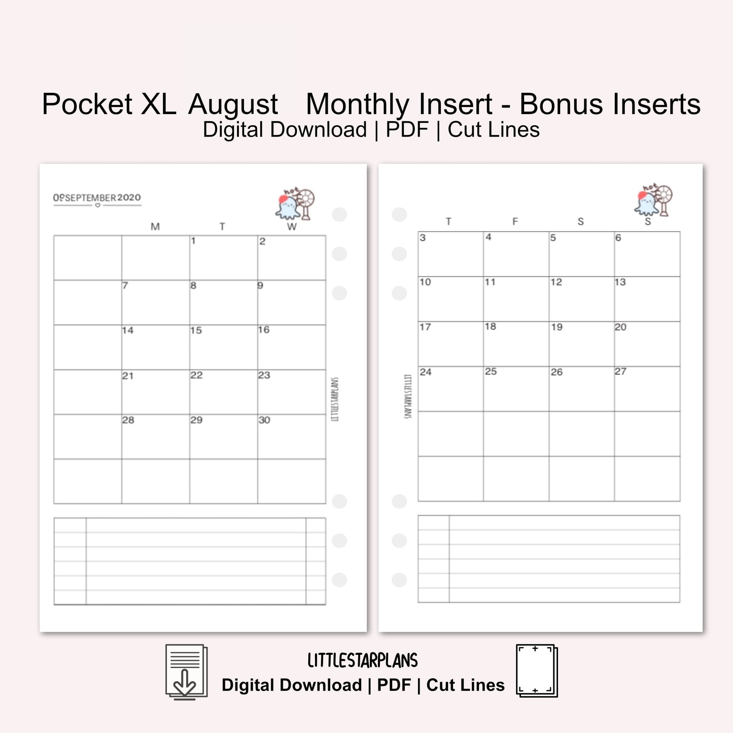 Pocket XL Ring Size | August Monthly - Bonus Inserts | PRINTABLE