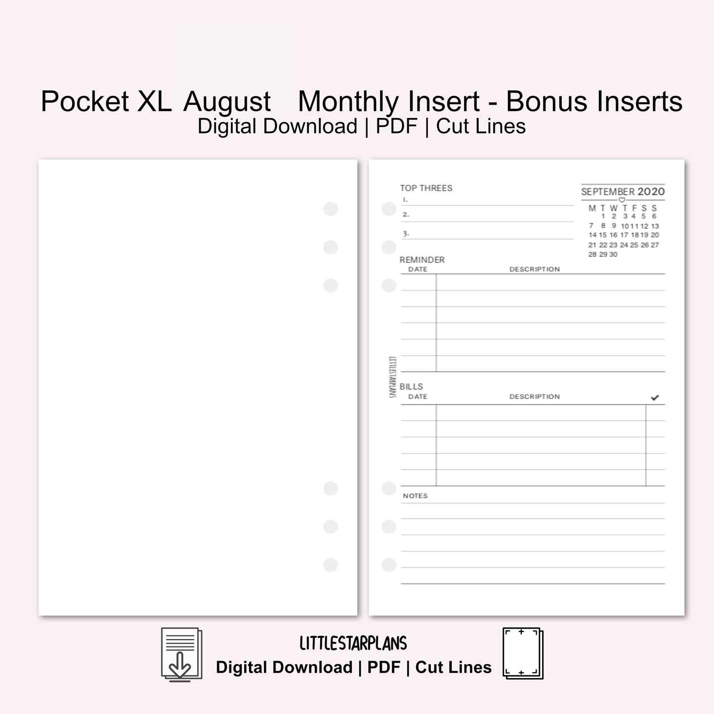 Pocket XL Ring Size | August Monthly - Bonus Inserts | PRINTABLE