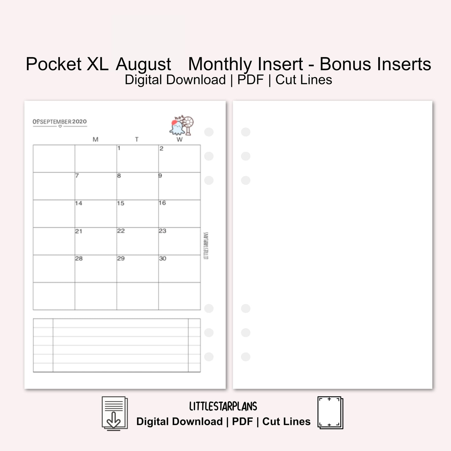 Pocket XL Ring Size | August Monthly - Bonus Inserts | PRINTABLE