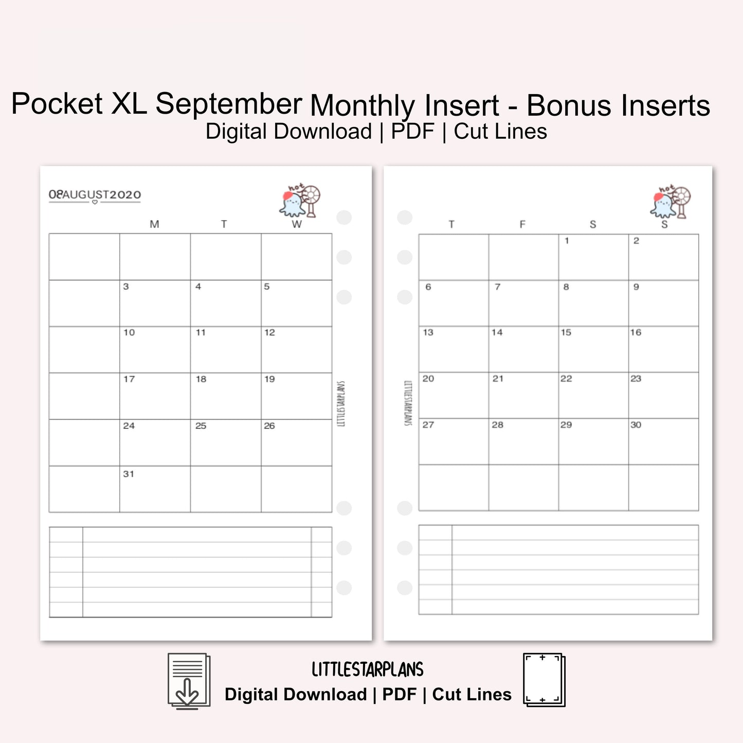 Pocket XL Ring Size | September Monthly - Bonus Inserts | PRINTABLE