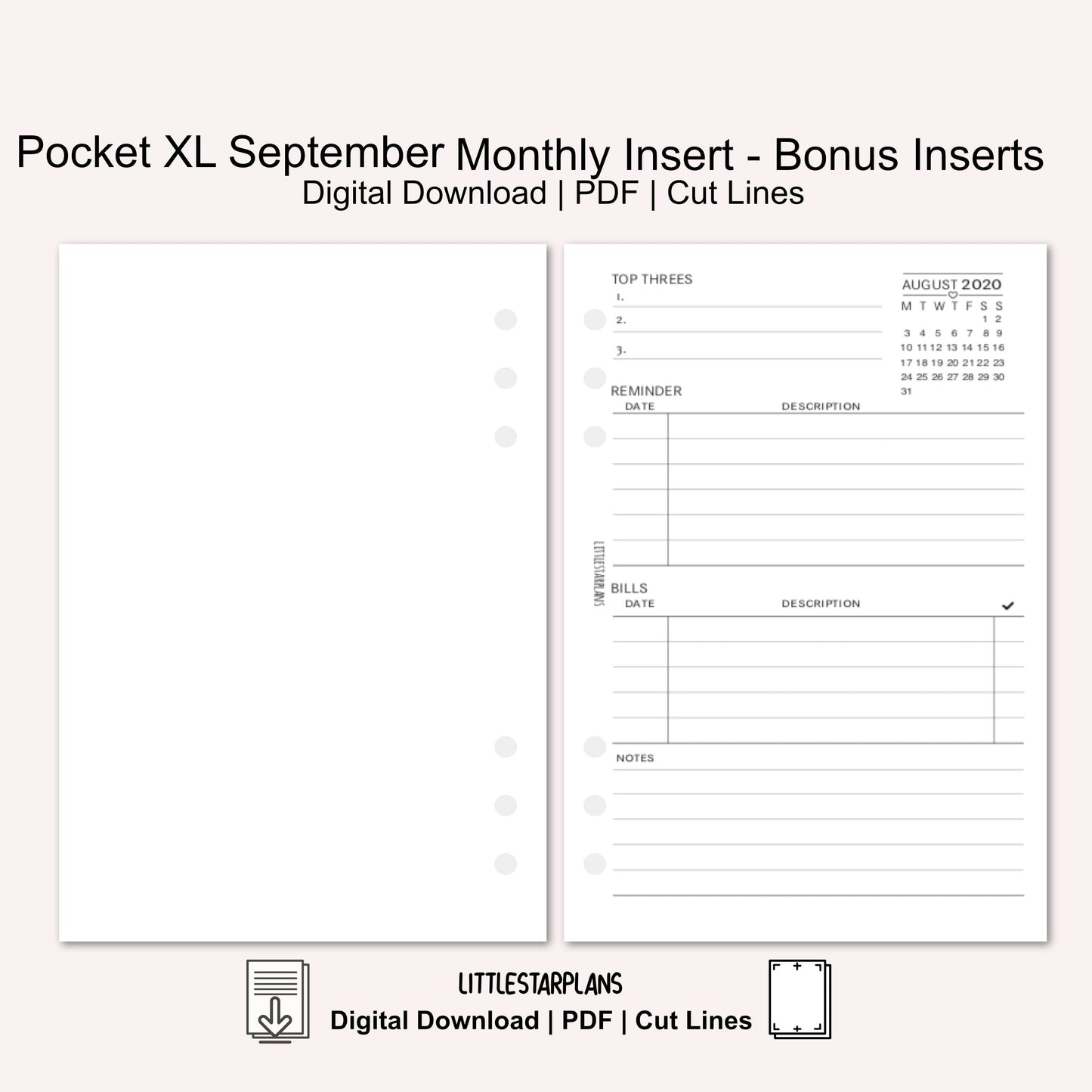 Pocket XL Ring Size | September Monthly - Bonus Inserts | PRINTABLE