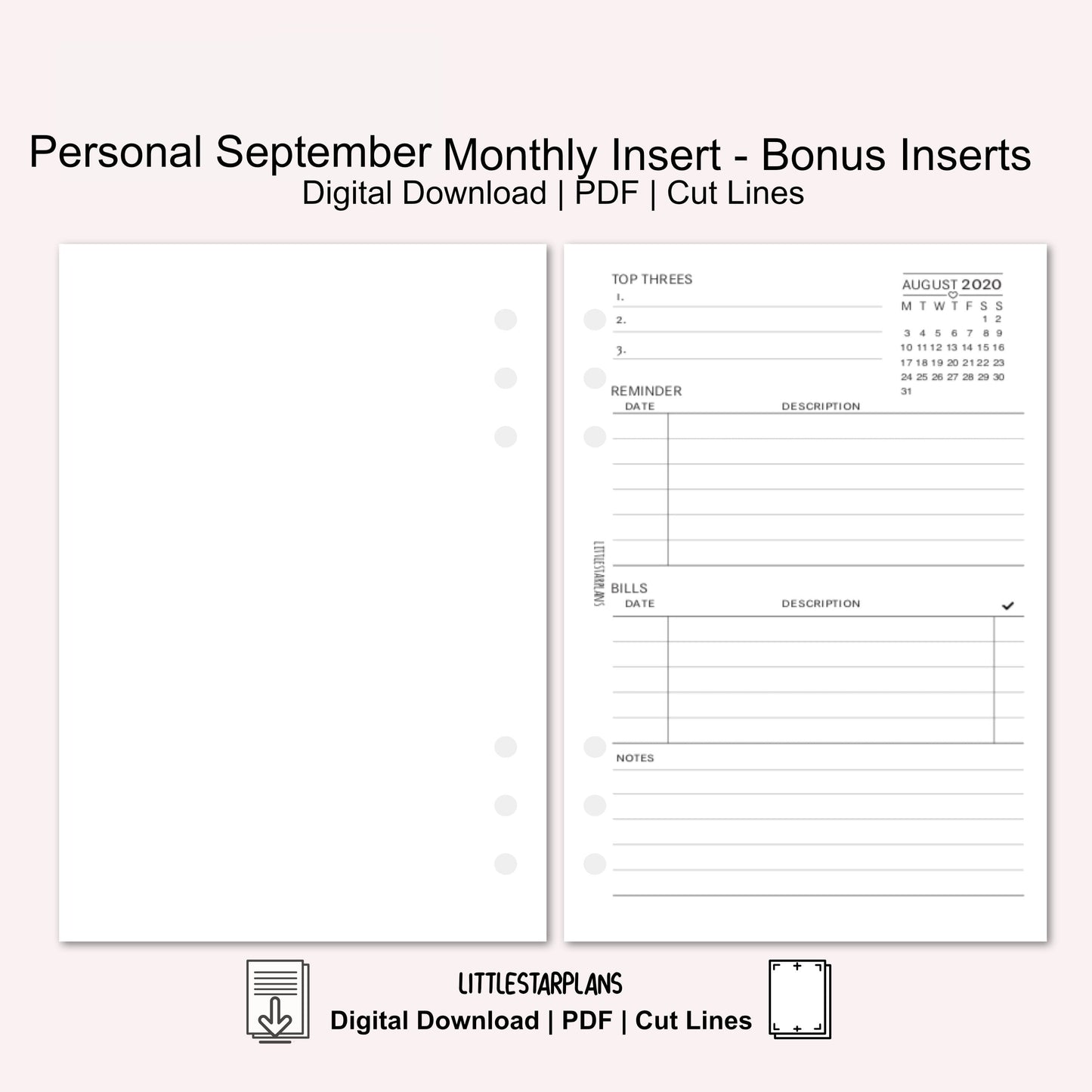 Personal Ring Size | September Monthly - Bonus Inserts | PRINTABLE