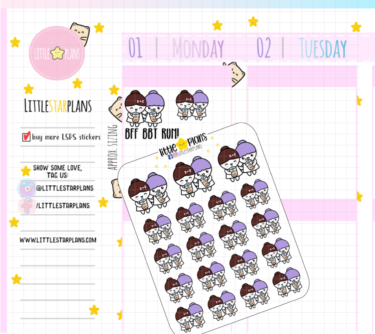 BFF - Bubble Tea, Boba Run Planner Stickers | Mimi - Littlestarplans