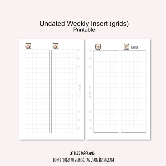 A5 Ring Size | Undated Weekly Inserts | PRINTABLE