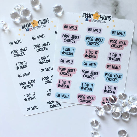 Pocket Size - Adulting Opps I Did It Again Planner Script Stickers - Littlestarplans