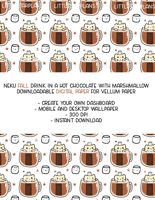 Neku Fall Printable Digital Paper - Hot Chocolate with Marshmellows - Littlestarplans