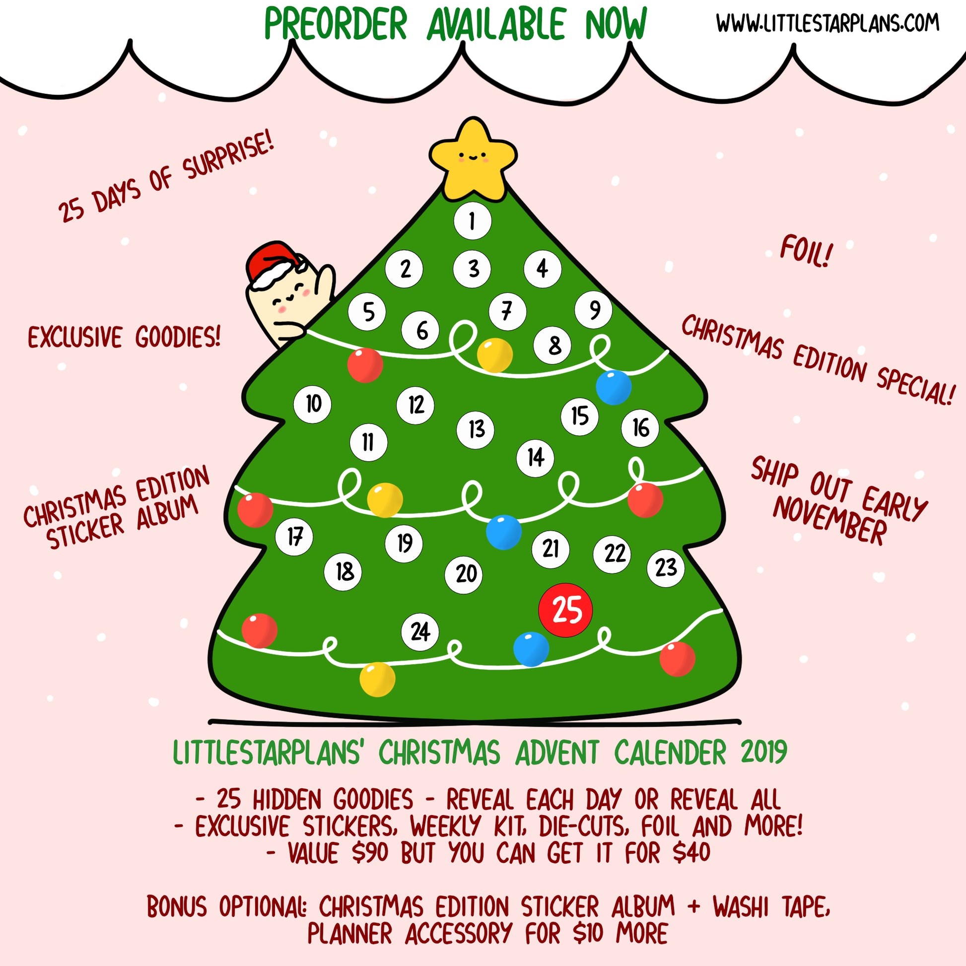 USA - Littlestarplans' Christmas Advent Calendar 2019 - Planner Sticker Version - Littlestarplans