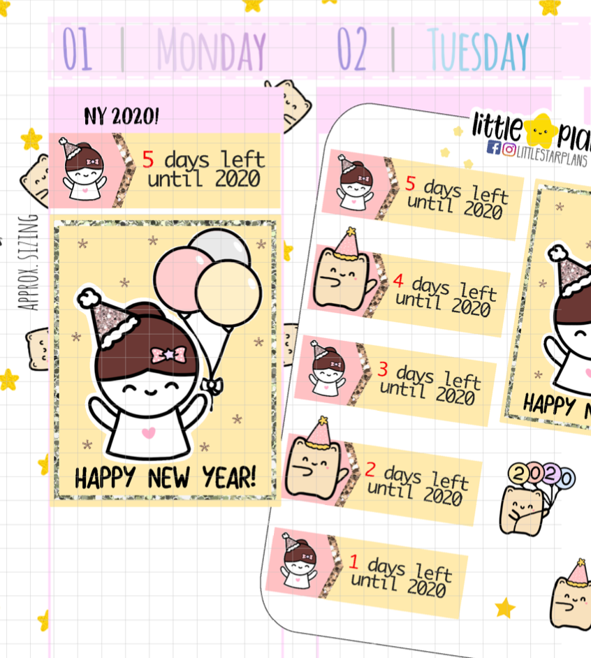Mimi 2020 New Year Countdown Planner Stickers (M164) - Littlestarplans