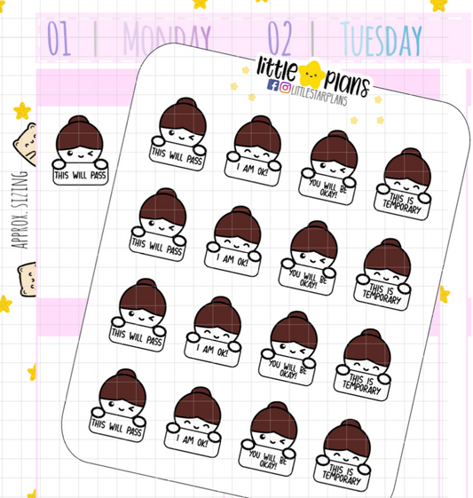 Mimi Feeling Down Motivation Stickers, This will Pass Planner Stickers (M163) - Littlestarplans