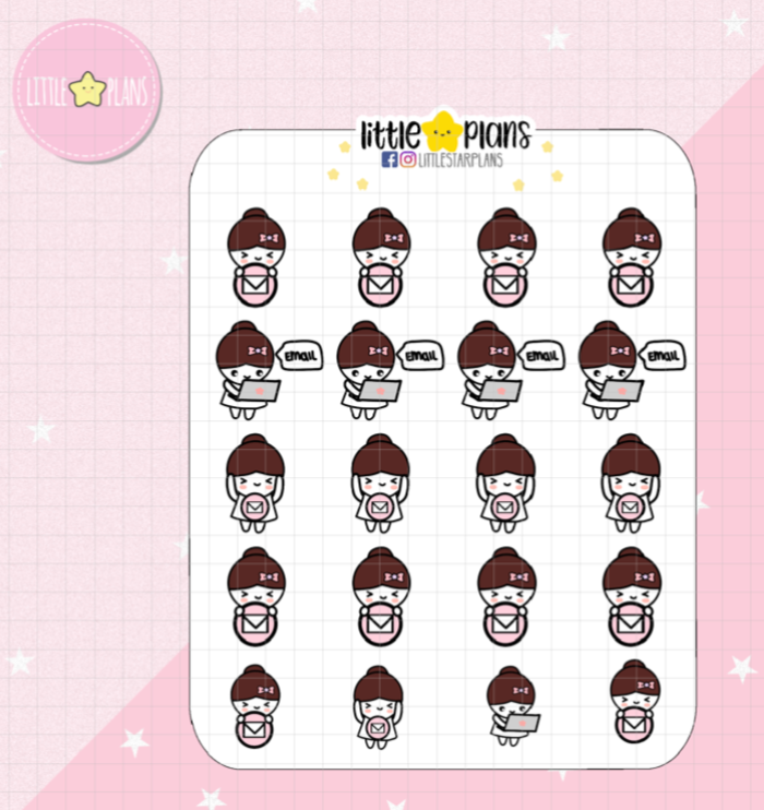 Mimi Checking on Work Email Planner Stickers (M168) - Littlestarplans