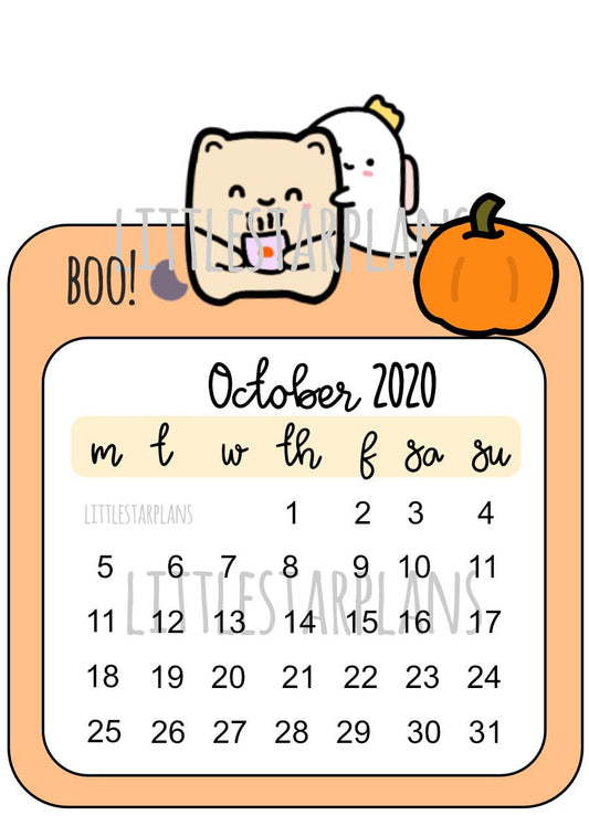 October 2020 Digital Calendar