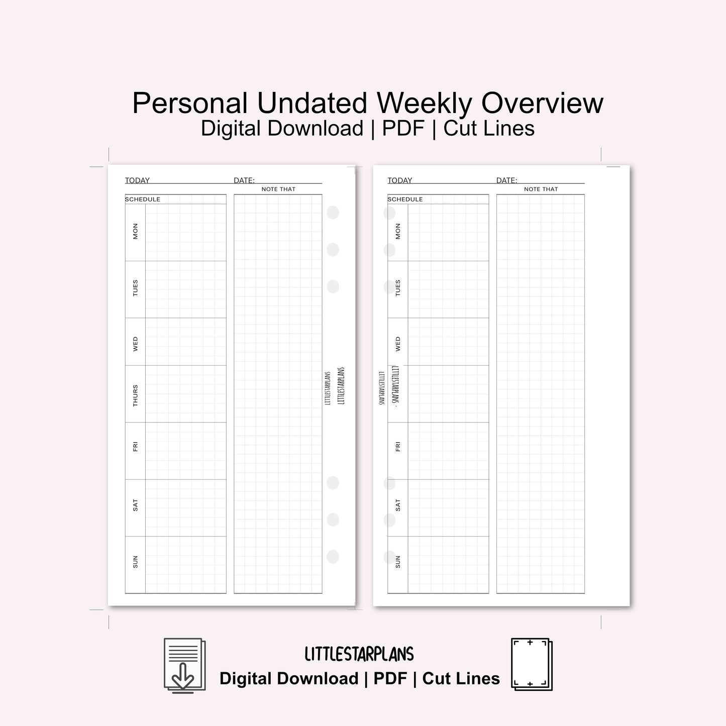 Personal Ring Size | Undated Weekly Overview Insert | PRINTABLE