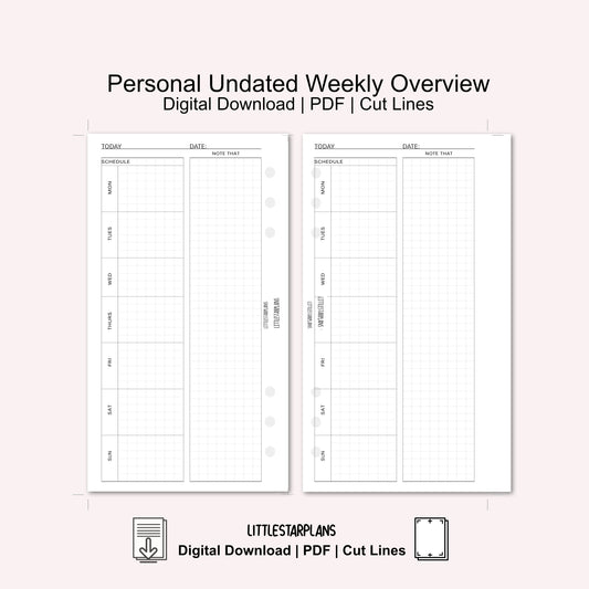 Personal Ring Size | Undated Weekly Overview Insert | PRINTABLE