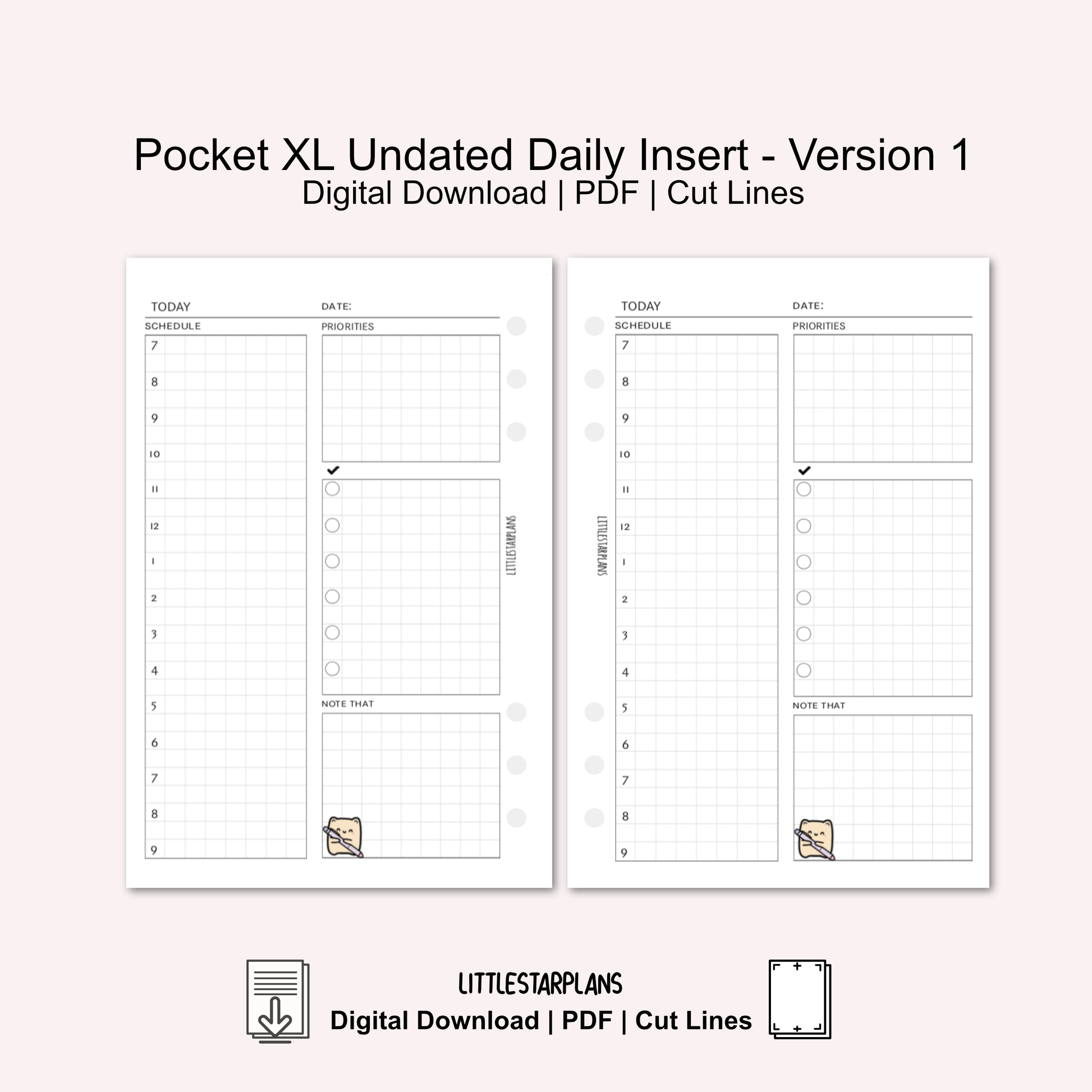 Pocket XL Undated Daily Inserts Printable Instant Download