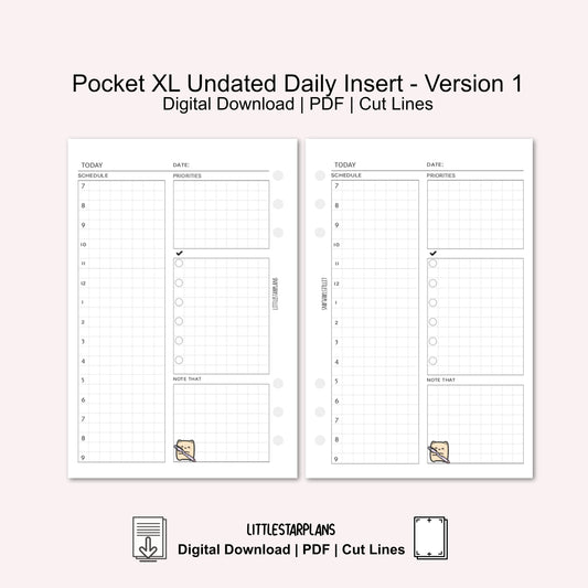 Pocket XL Undated Daily Inserts Printable Instant Download