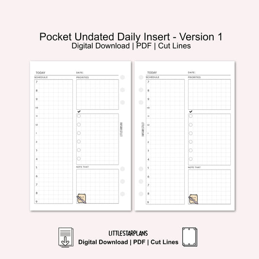 Pocket Ring Size | Neku Functional Undated Daily Inserts Version 1 | PRINTABLE