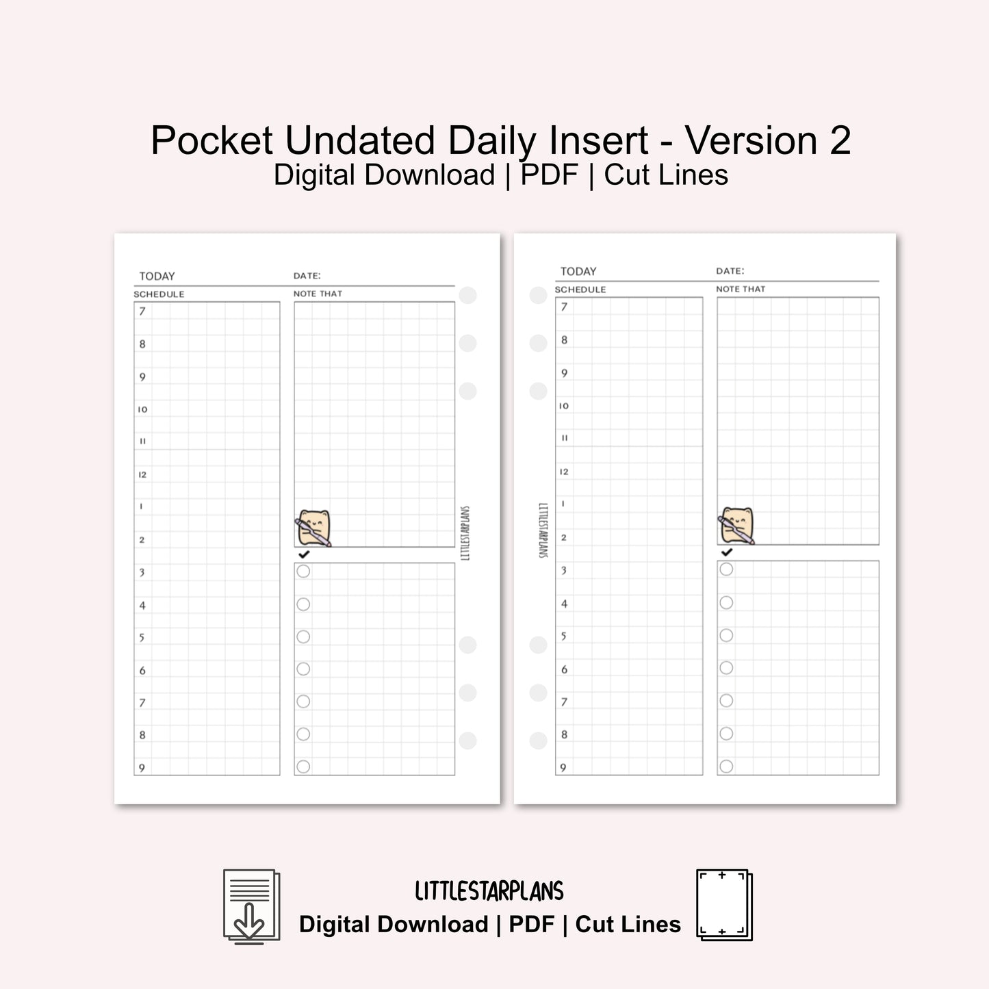 Pocket Undated Daily Inserts Printable Instant Download