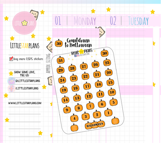 Halloween - Pumpkin Countdown Planner Stickers - Littlestarplans
