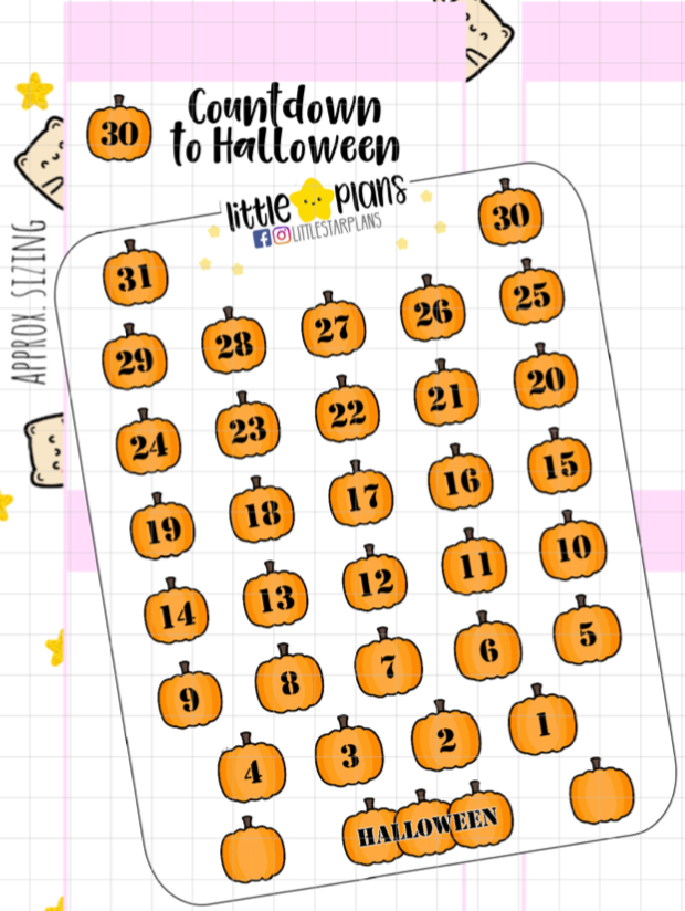 Halloween - Pumpkin Countdown Planner Stickers - Littlestarplans