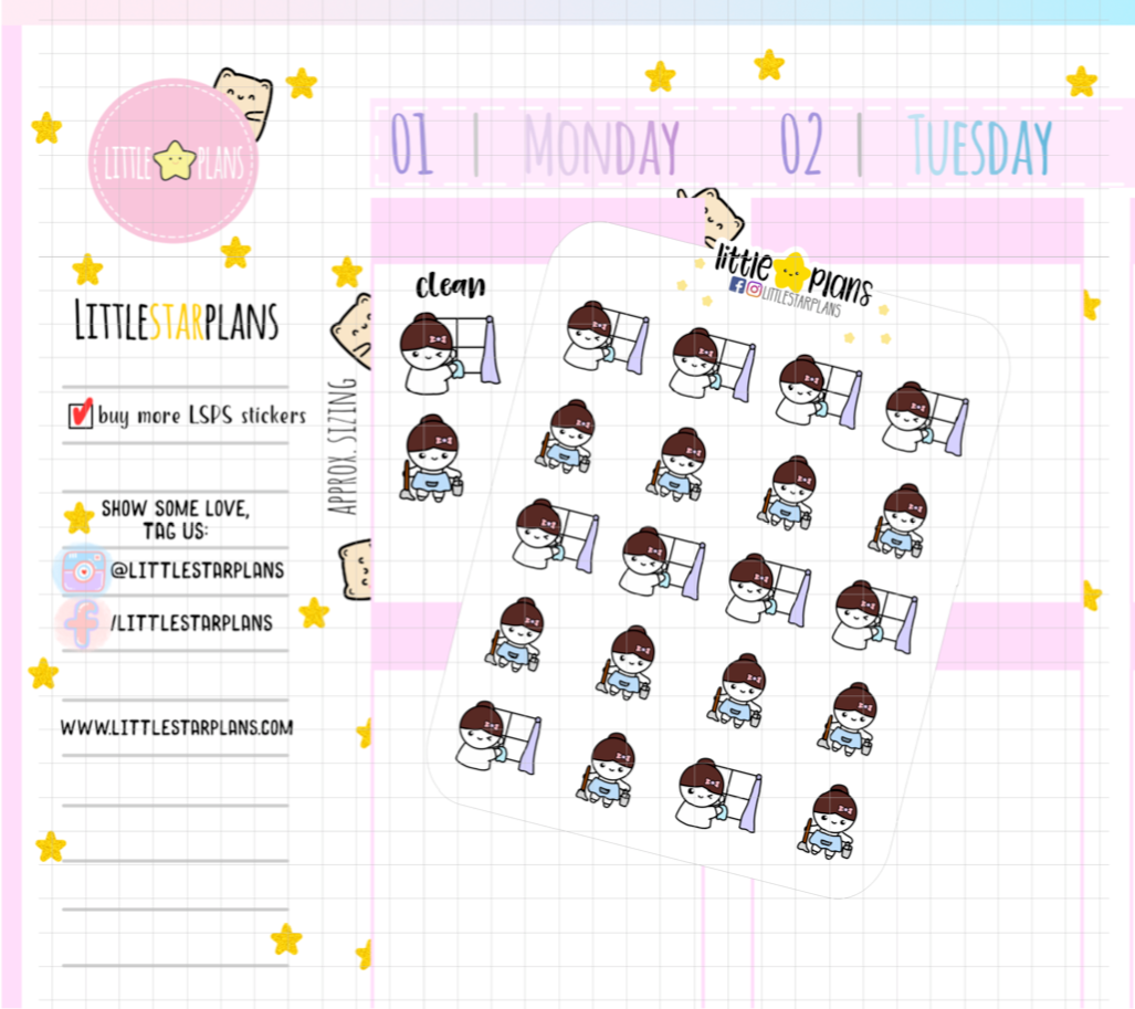 Mimi - House Chore, Cleaning, Wiping Windows and Mopping Planner Stickers