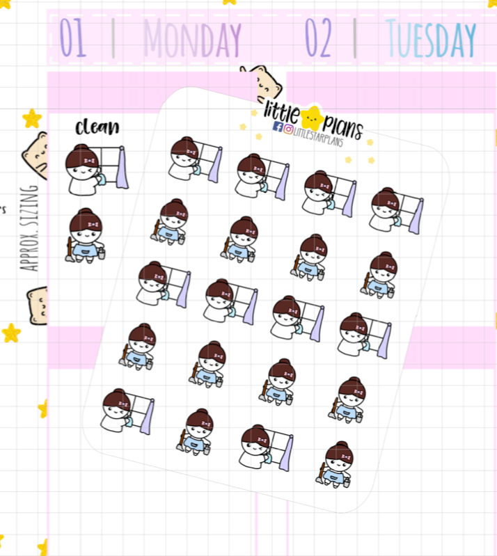 Mimi - House Chore, Cleaning, Wiping Windows and Mopping Planner Stickers