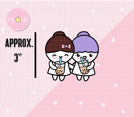 Mimi & BFF Bubble Tea / Boba Die Cut, Flake Sticker - Littlestarplans