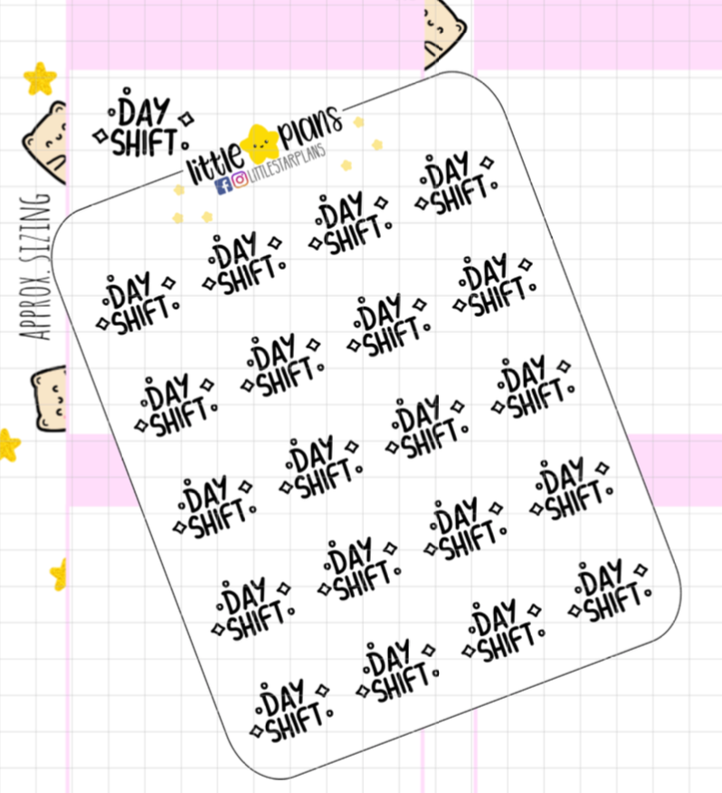 Day Shift Sticker, Work Stickers, Planner Stickers, Text Stickers, Script Stickers, Labels for Planners, Calendars and More - Littlestarplans