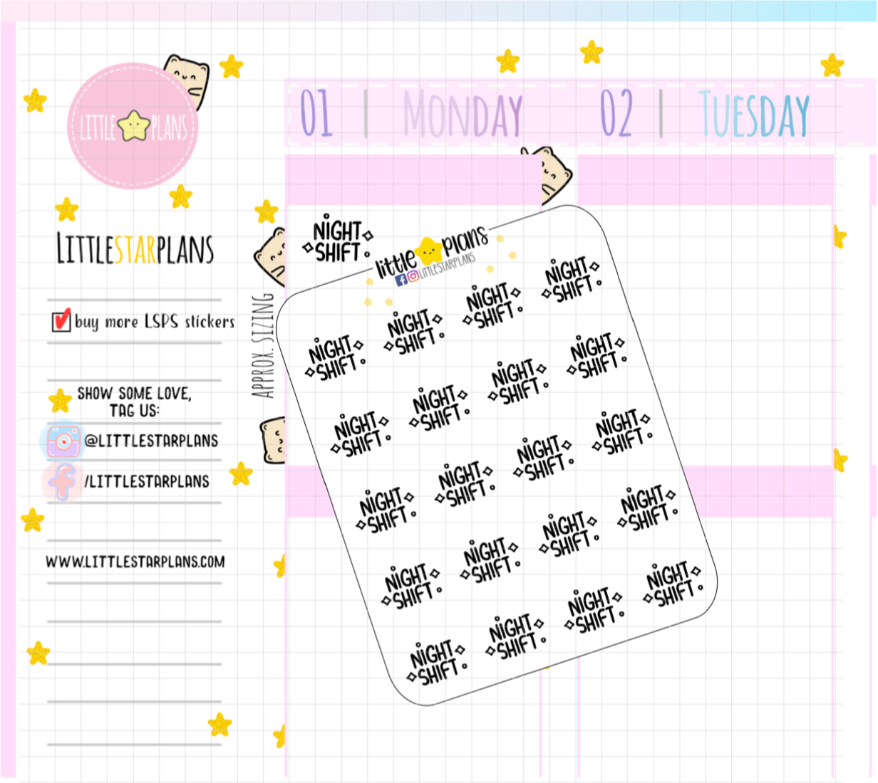 Night Shift Sticker, Work Stickers, Planner Stickers, Text Stickers, Script Stickers, Labels for Planners, Calendars and More - Littlestarplans