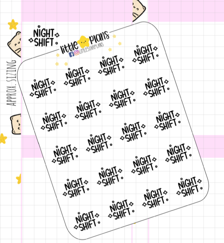 Night Shift Sticker, Work Stickers, Planner Stickers, Text Stickers, Script Stickers, Labels for Planners, Calendars and More - Littlestarplans