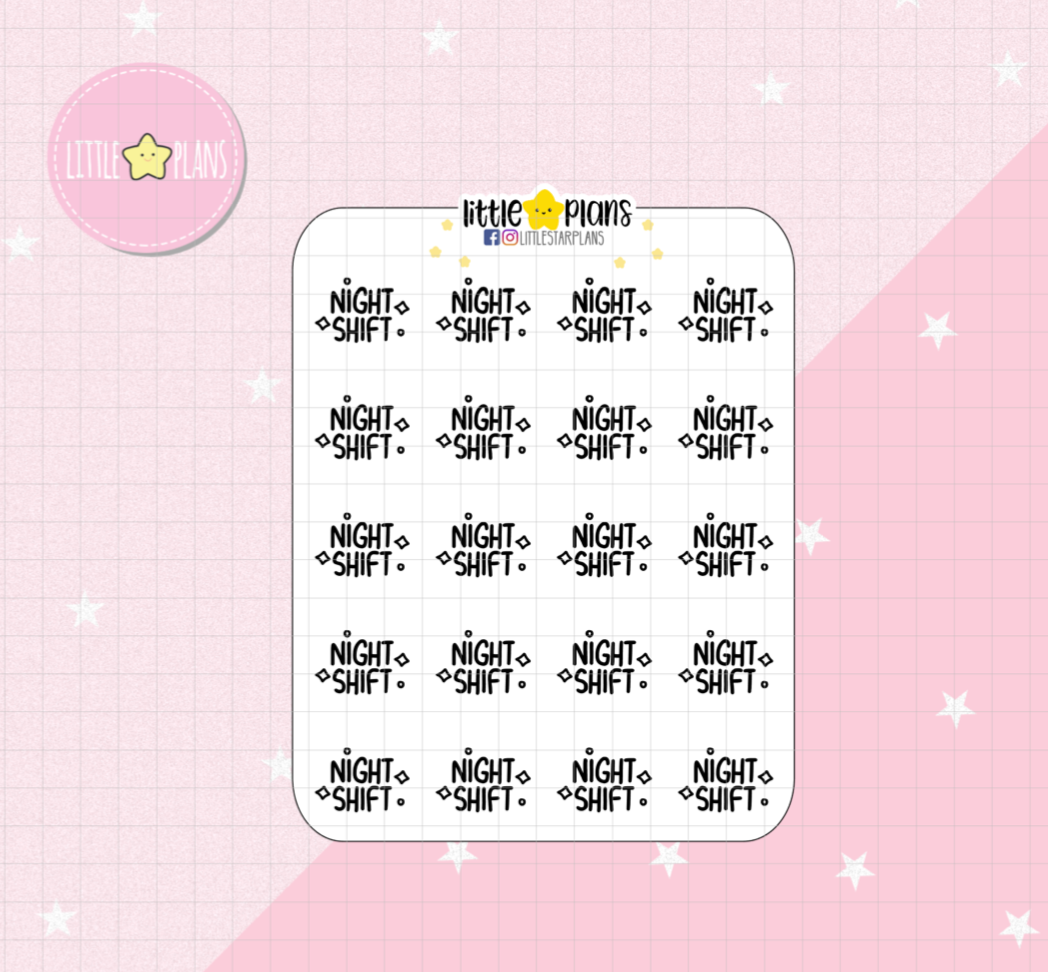 Night Shift Sticker, Work Stickers, Planner Stickers, Text Stickers, Script Stickers, Labels for Planners, Calendars and More - Littlestarplans