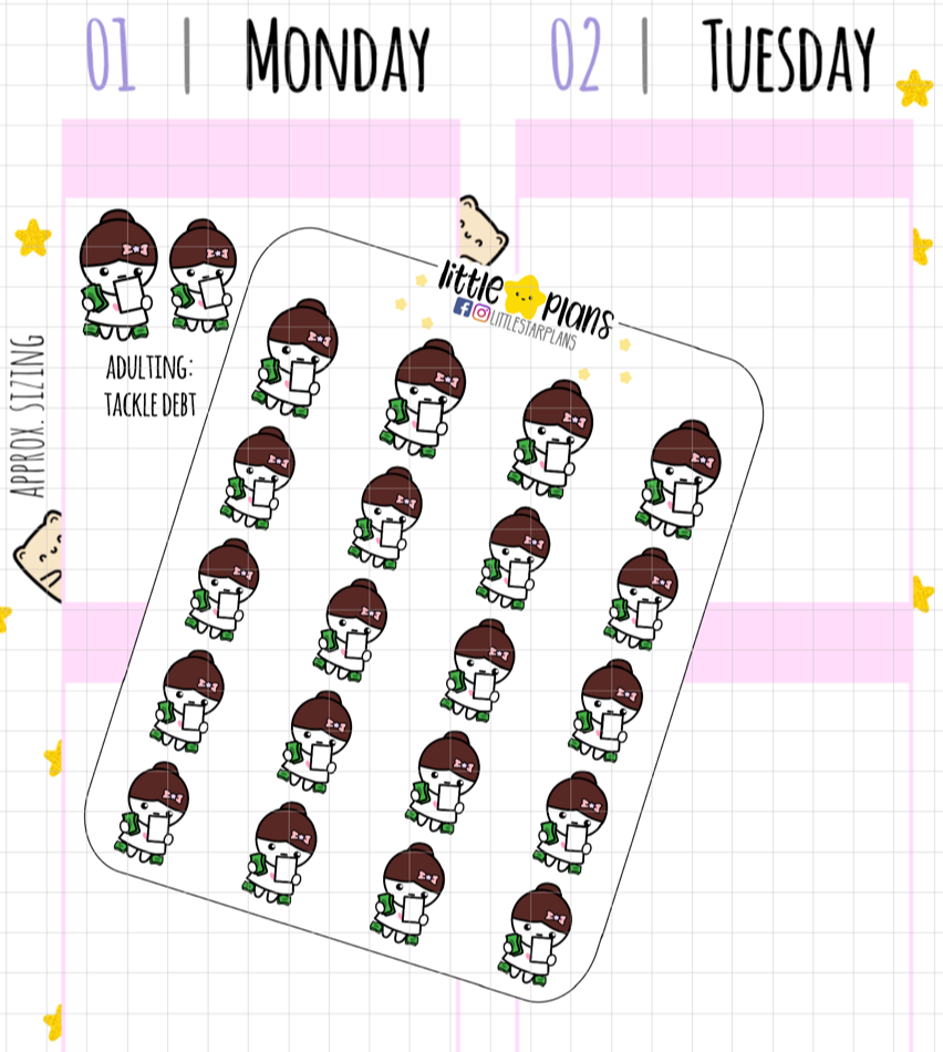 Mimi Adulting Bills: Electricity, Water, Tackle Debt, Cellphone Planner Stickers - Littlestarplans