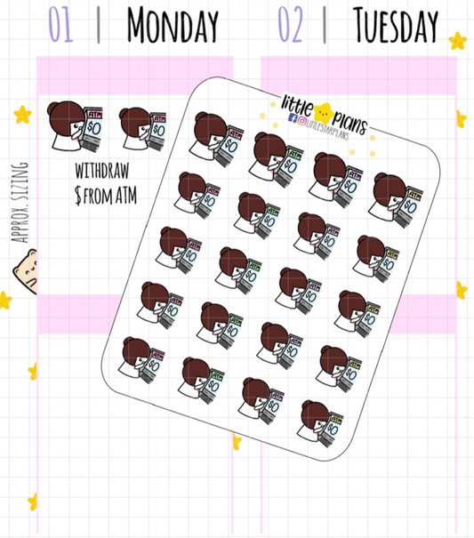 Mimi ATM, Withdraw Money, Spend Money, Budget Planner Stickers (M146) - Littlestarplans