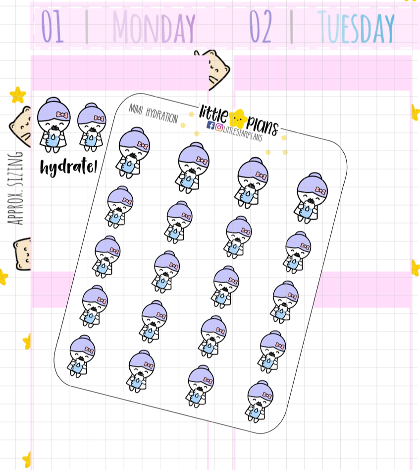 Mimi Drinks Water, Hydration V2 Planner Stickers - Littlestarplans