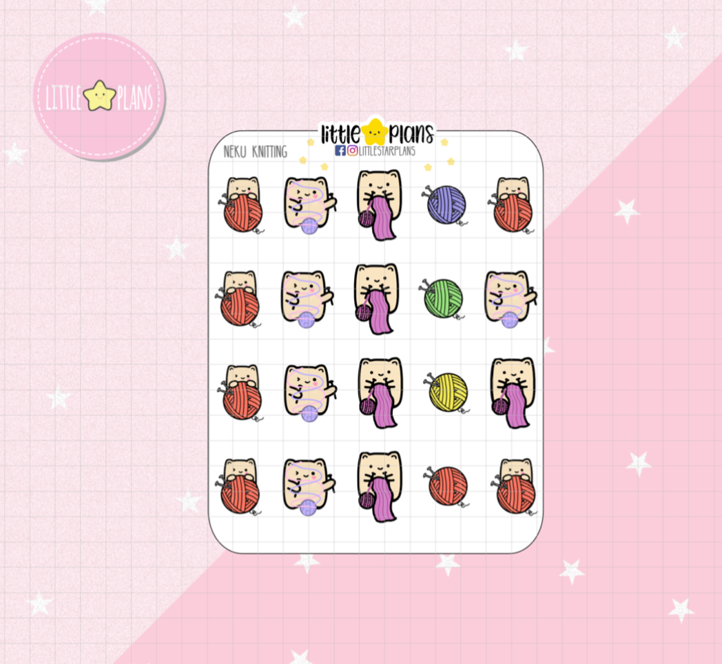 Neku Knitting a Scarf, Knit Ball Planner Stickers - Littlestarplans