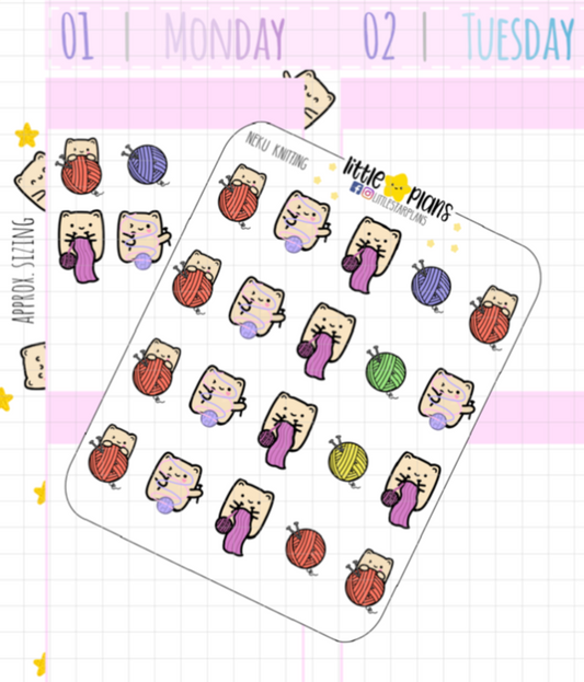 Neku Knitting a Scarf, Knit Ball Planner Stickers - Littlestarplans