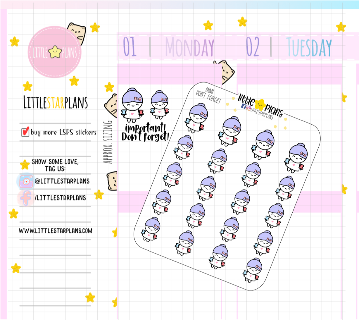 Mimi Don't Forget, Reminder, Important Planner Stickers - Littlestarplans