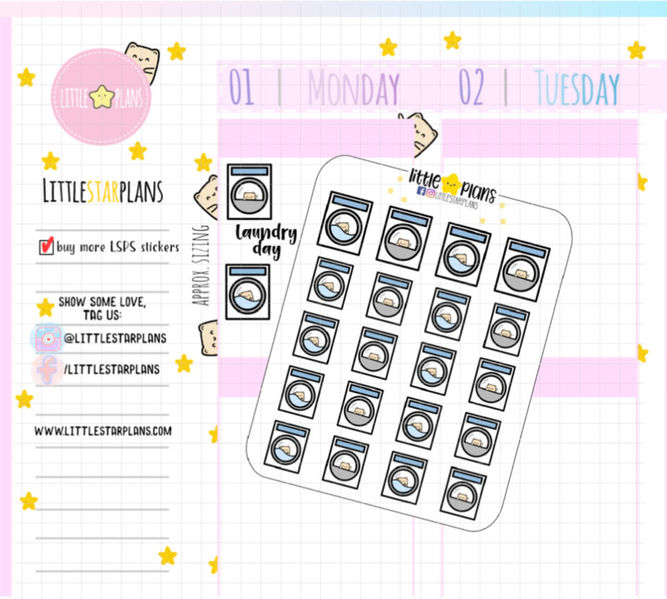 Neku Laundry Day, Wash Clothes, Dry Clothes, Washer and Dryer Planner Stickers (N35) - Littlestarplans