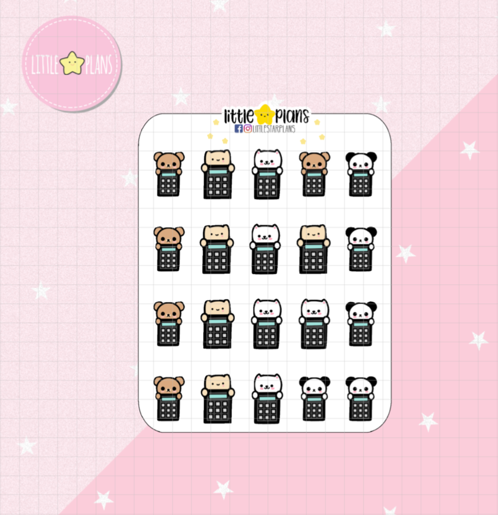 Cute Neku and Animal Friends Calculator Planner Stickers (D03) - Littlestarplans