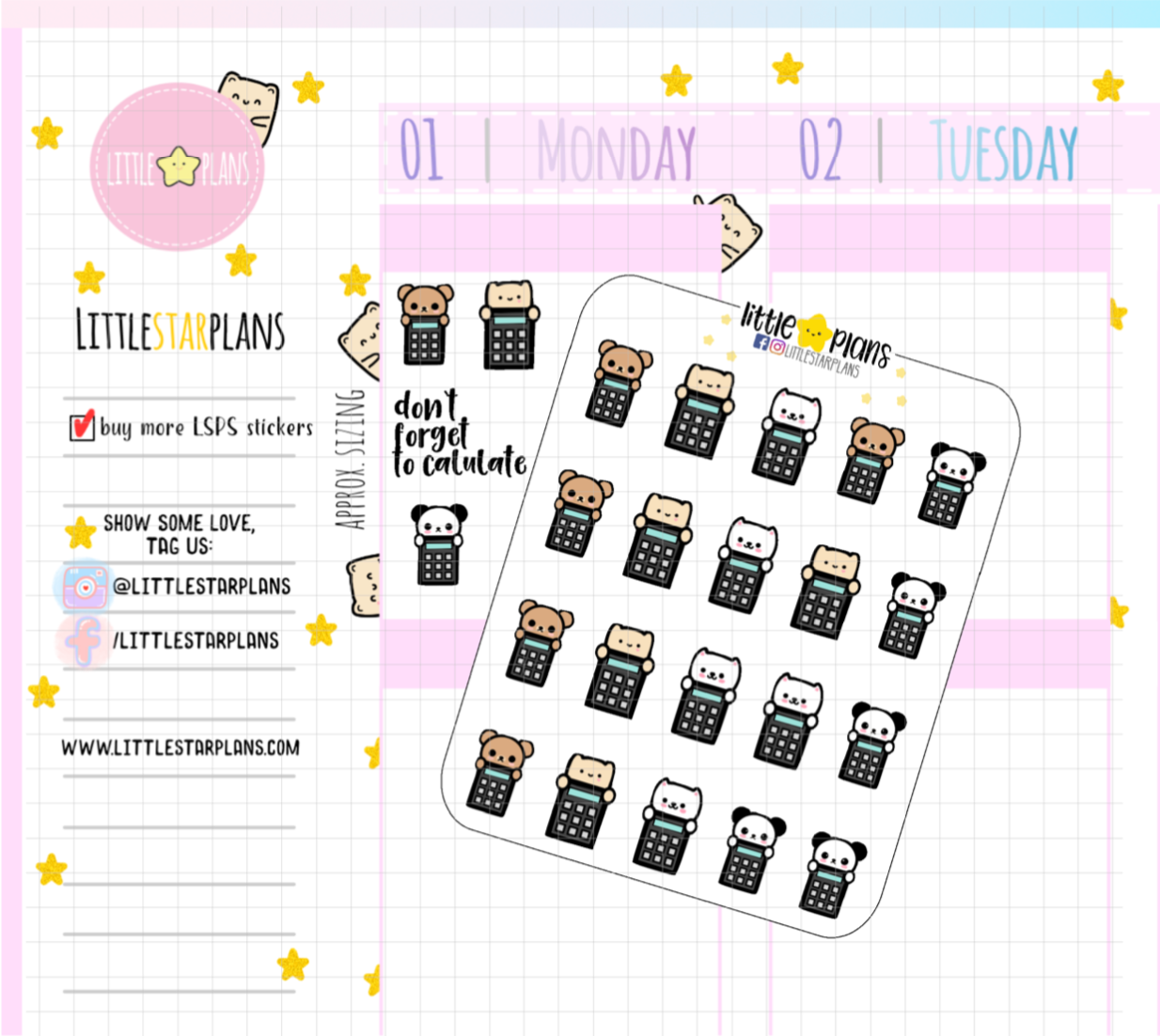 Cute Neku and Animal Friends Calculator Planner Stickers (D03) - Littlestarplans