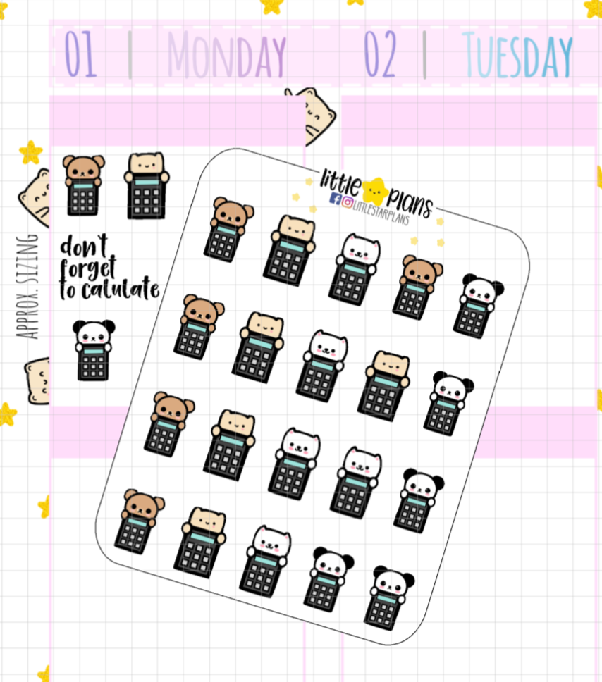 Cute Neku and Animal Friends Calculator Planner Stickers (D03) - Littlestarplans