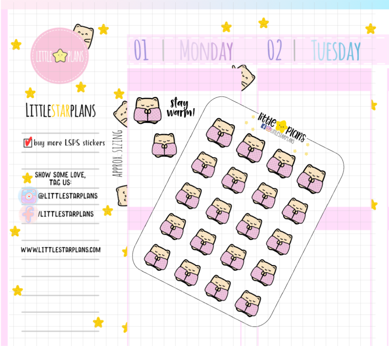 Neku Cozy, Wrapped around in a Blanket Planner Stickers (N38) - Littlestarplans