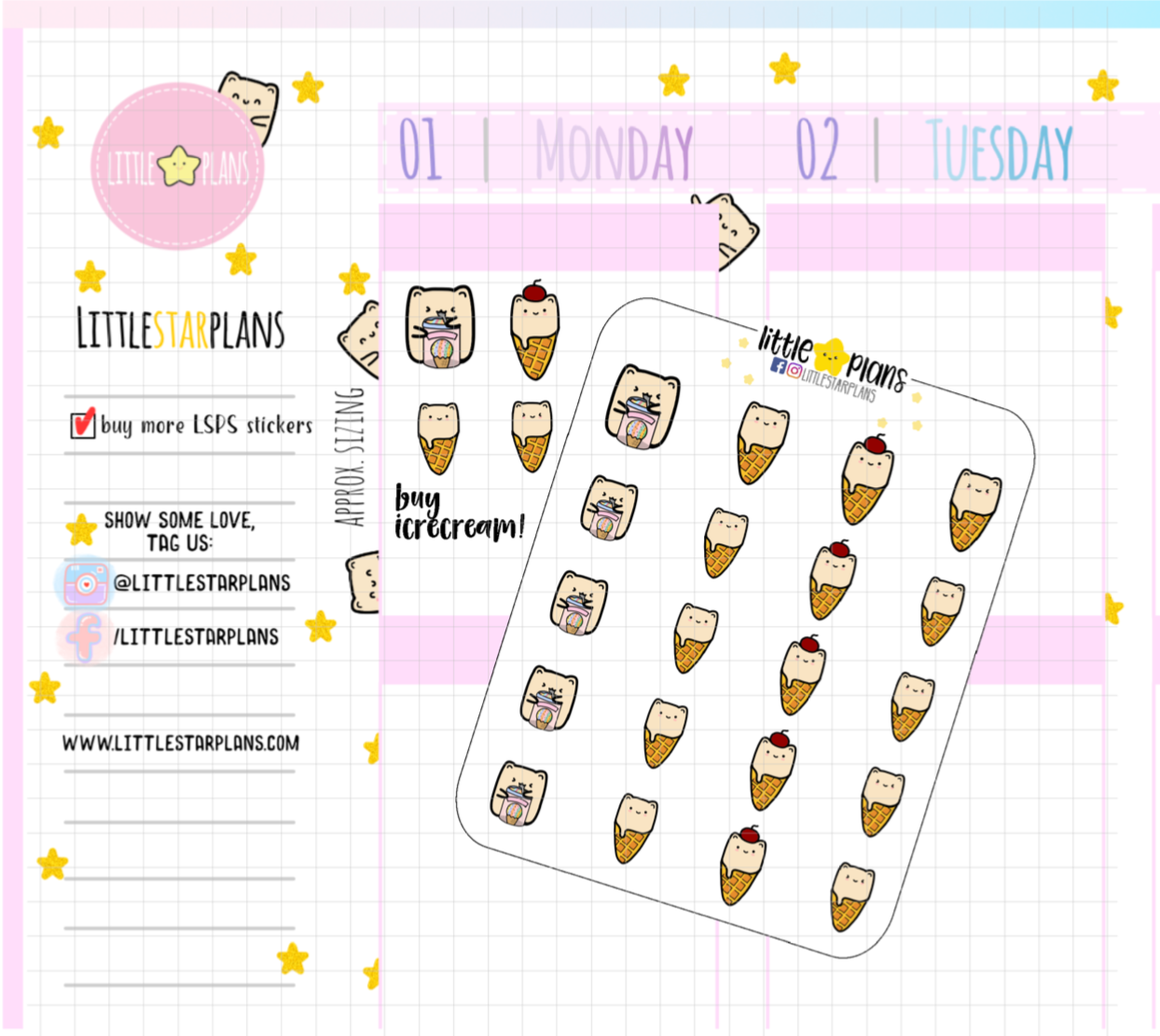 Neku Eating Icecream, Dessert Planner Stickers (N39) - Littlestarplans