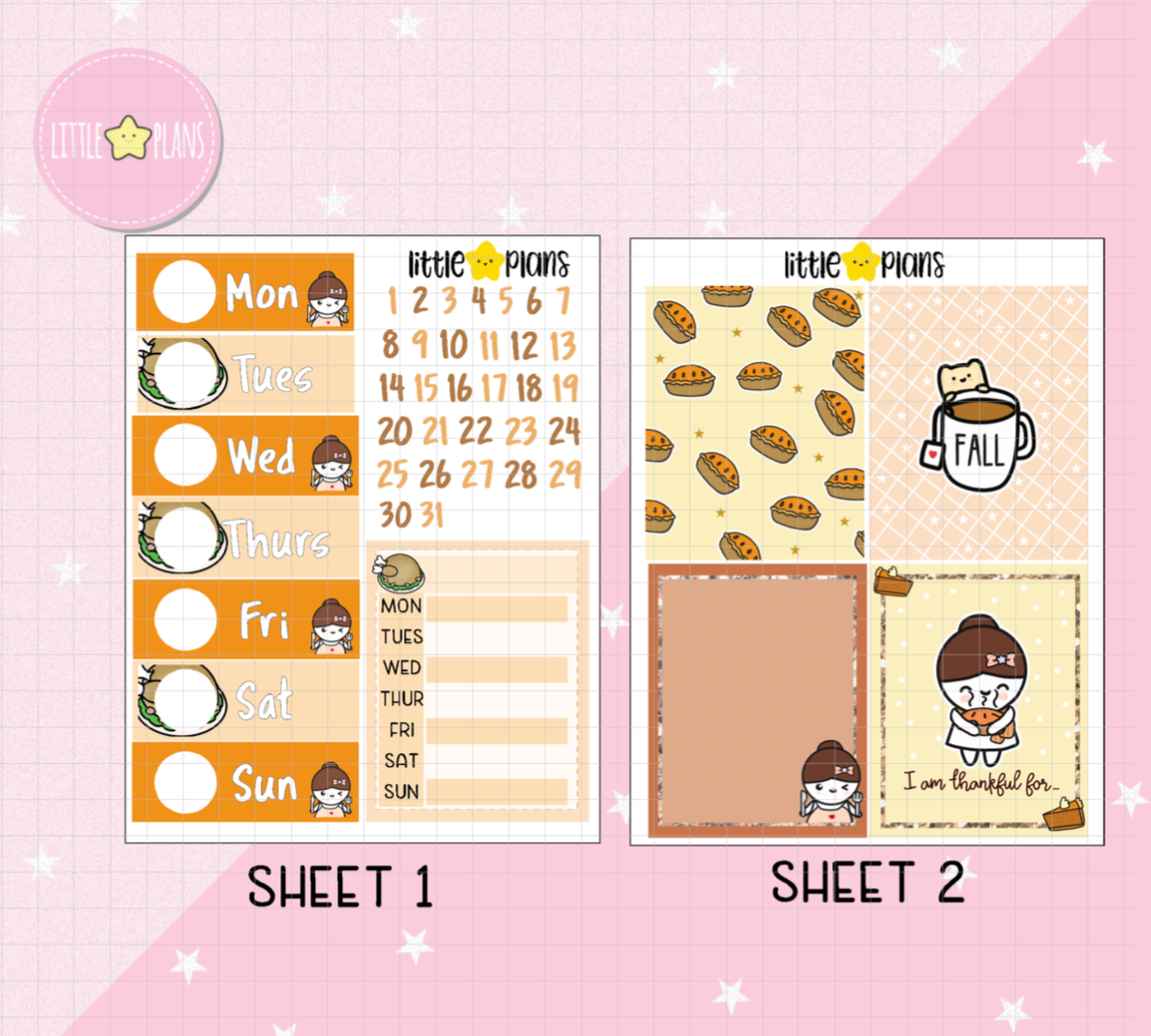 Mimi and Neku Thankful Thanksgiving Planner Stickers Kit (N45) - Littlestarplans
