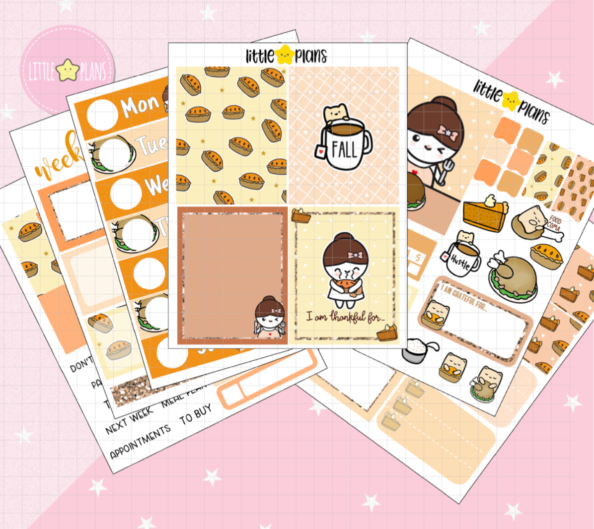 Mimi and Neku Thankful Thanksgiving Planner Stickers Kit (N45) - Littlestarplans