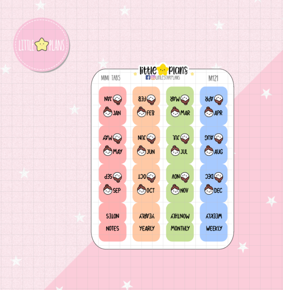 Mini - Monthly Tabs in Solid Colors or Cotton Candy - Littlestarplans